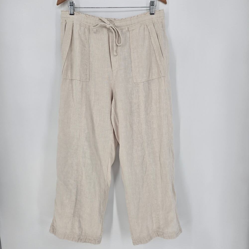 Melissa Nepton June Linen Pants – Women’s M, Beige, Drawstring, Frayed Hem